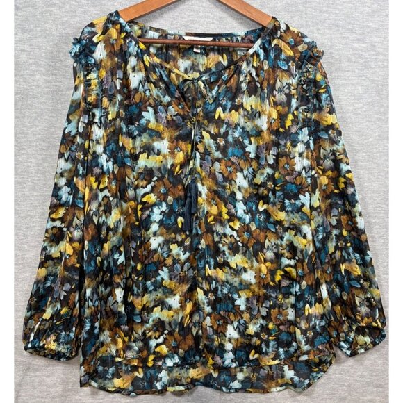 Frye & Co Womens Floral Print Semi Sheer Peasant Blouse 3X Floral - Picture 1 of 7